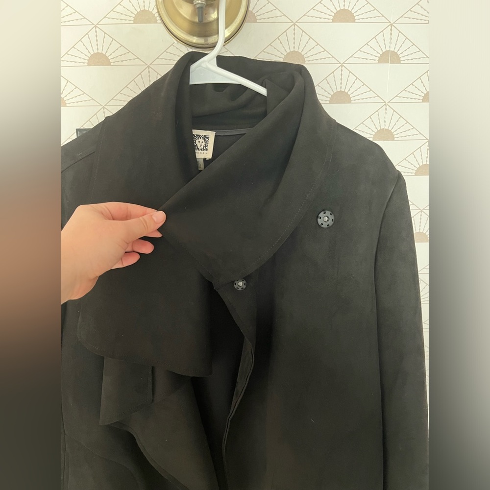 Asymmetrical faux suede jacket, gently worn!